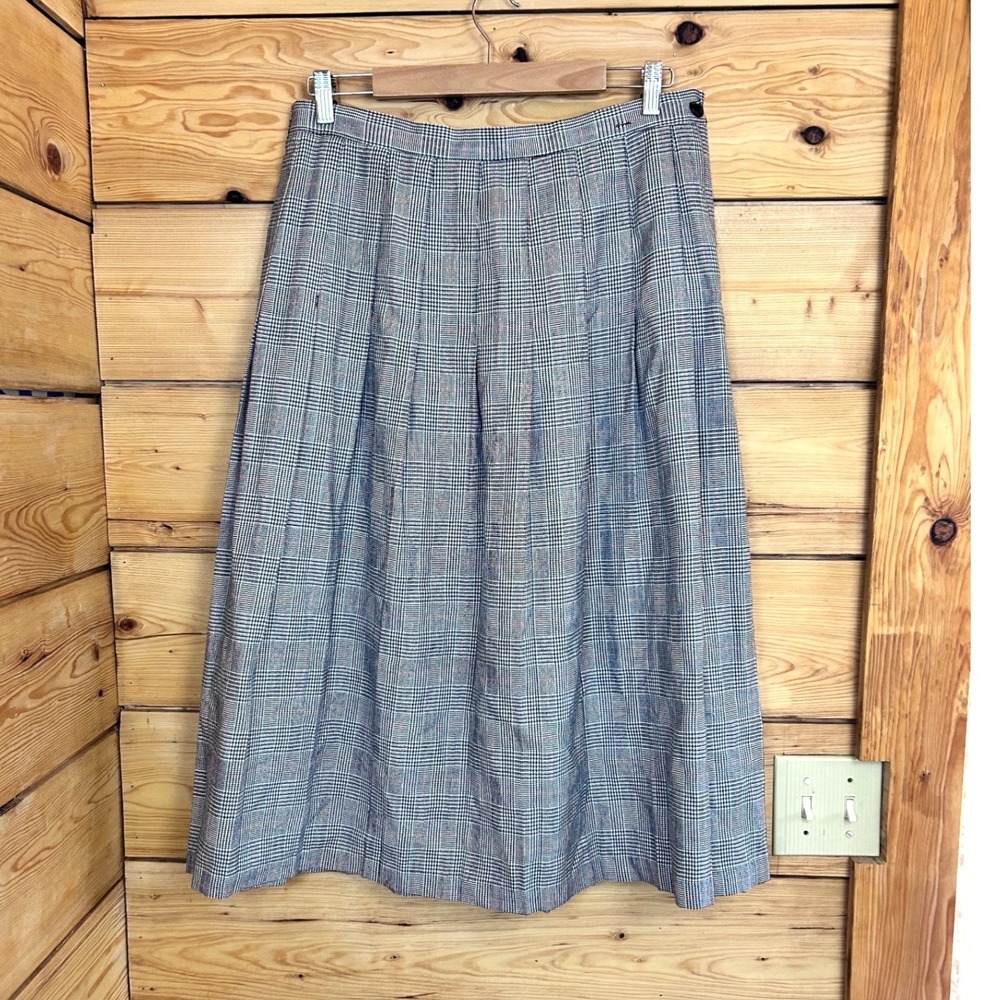Tofy Vintage Glen Plaid Pleated Midi Skirt Black White‎ Red Size 16